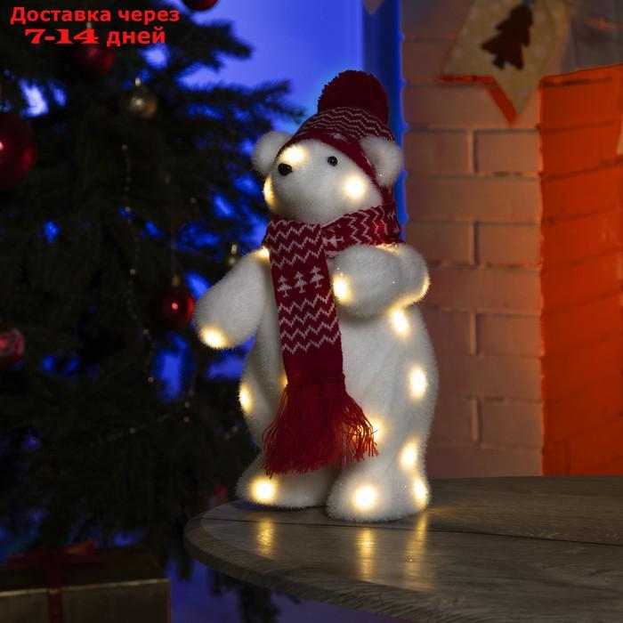 Фигура световая "Медведь в красной шапке", 26 LED, 30х18х17 см, фиксинг, от батар., Т/БЕЛЫЙ - фото 1 - id-p198560081