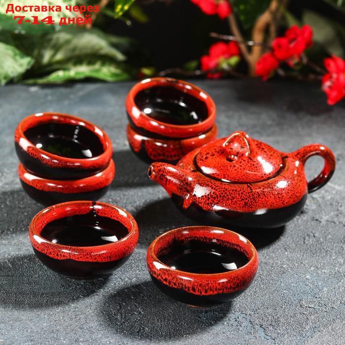 Набор для чайной церемонии "Лунное озеро", 7 предметов: чайник 150 мл, 6 пиал 50 мл, цвет красный - фото 1 - id-p198560101