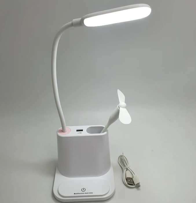 Умная настольная светодиодная лампа 3 в 1 со встроенным аккумулятором USB (лампа, вентилятор, органайзер) - фото 10 - id-p198738397