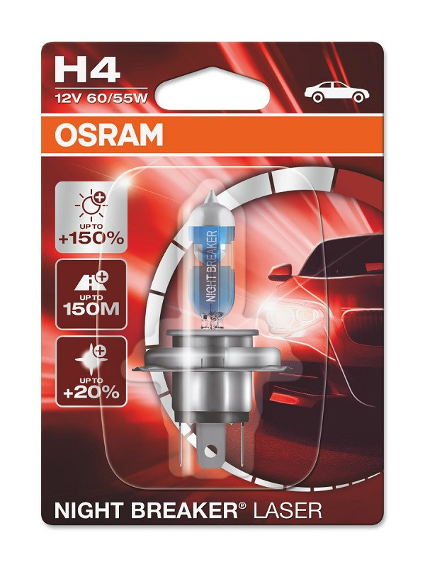 Автомобильная лампа H4 Osram Night Breaker Laser +150% (1 блистер)