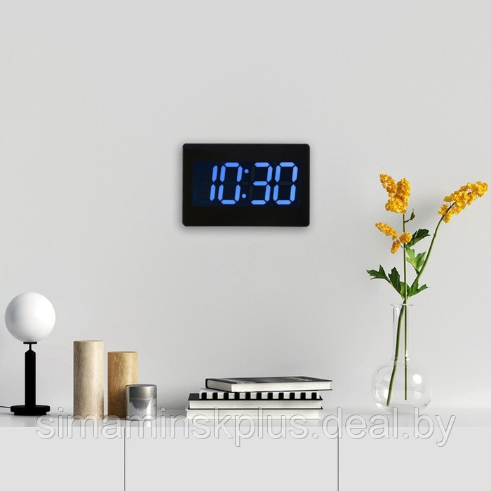 Часы электронные настенные, настольные "Соломон", с будильником, 15.5 х 23.5 см, синие цифры - фото 2 - id-p198753958