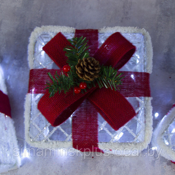 Светодиодная фигура «Подарки с красной лентой» 15, 20, 25 см, текстиль, металл, 220 В, свечение белое - фото 3 - id-p198754026