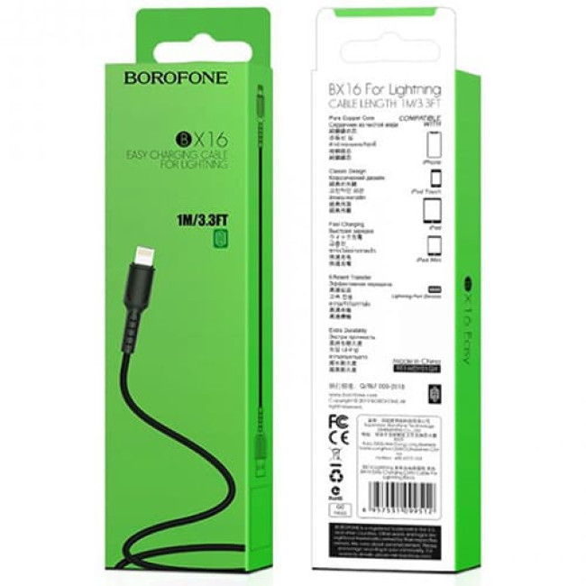 USB кабель Borofone BX16 Lightning, длина 1 метр (Черный) - фото 5 - id-p198752410