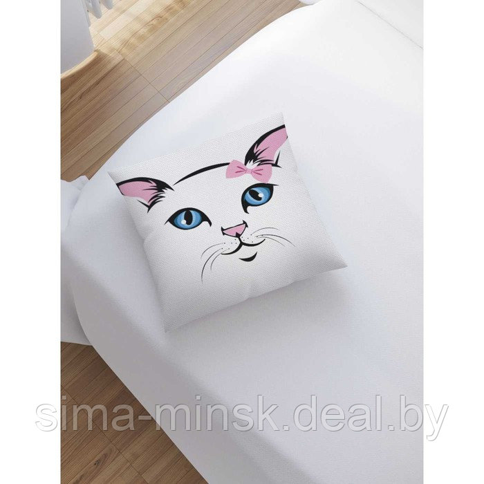 Наволочка декоративная «Кошка с бантиком», размер 45 х 45 см, вшитая молния - фото 2 - id-p198758435