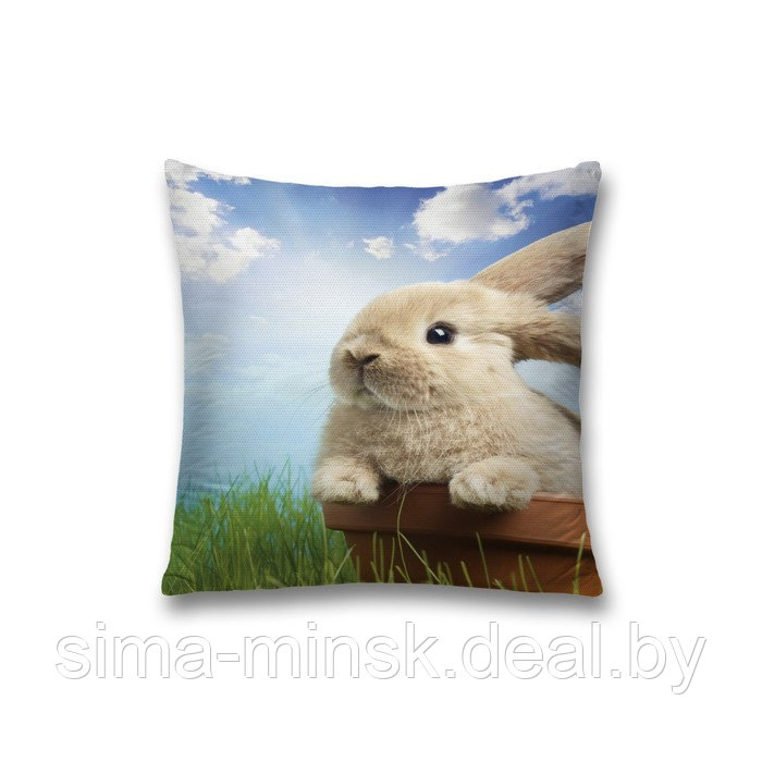 Наволочка декоративная «Кролик в траве», размер 45 х 45 см, вшитая молния - фото 1 - id-p198758437
