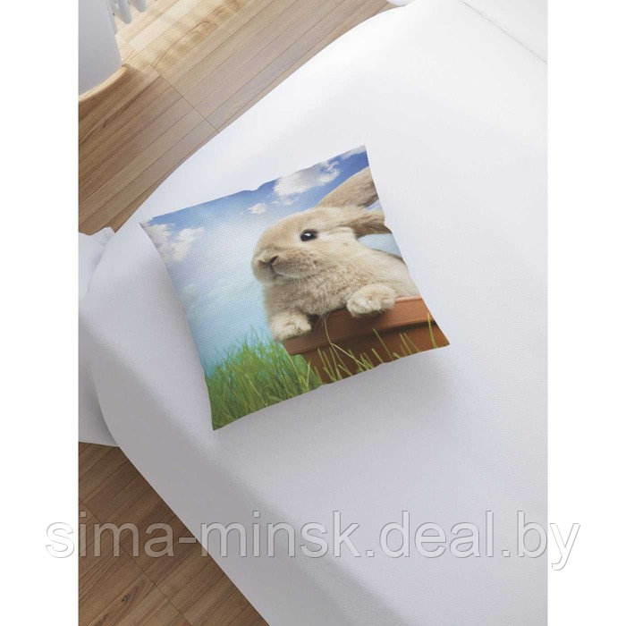 Наволочка декоративная «Кролик в траве», размер 45 х 45 см, вшитая молния - фото 2 - id-p198758437