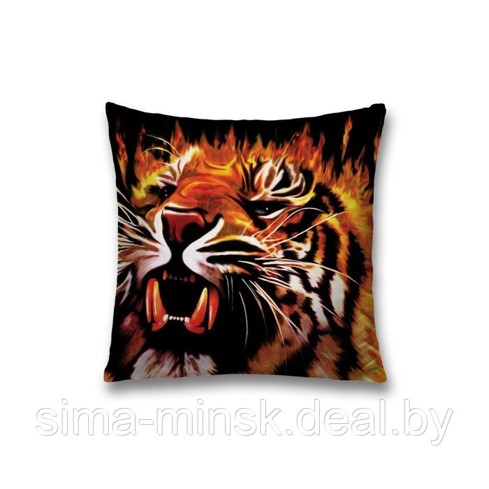 Наволочка декоративная «Огненный тигр», размер 45 х 45 см, вшитая молния - фото 1 - id-p198758472