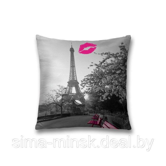 Наволочка декоративная «Поцелуй в Париже», размер 45 х 45 см, вшитая молния - фото 1 - id-p198758535