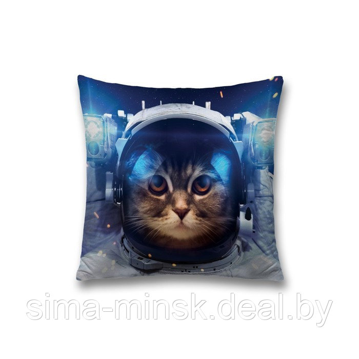 Наволочка декоративная «Кошка в космосе», размер 45 х 45 см, вшитая молния - фото 1 - id-p198758549