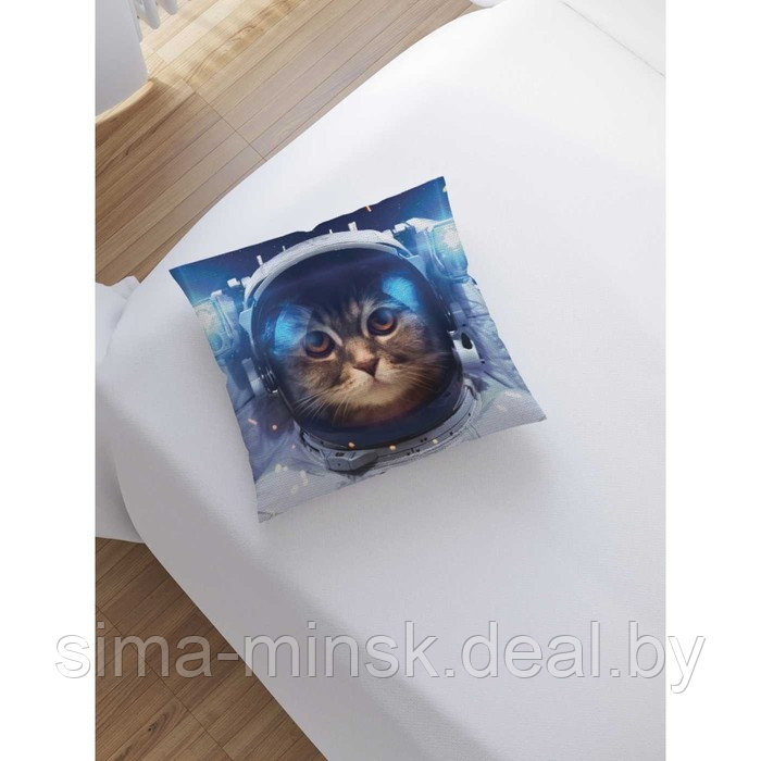 Наволочка декоративная «Кошка в космосе», размер 45 х 45 см, вшитая молния - фото 2 - id-p198758549