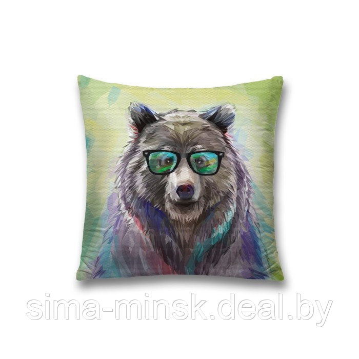 Наволочка декоративная «Медведь в очках», размер 45 х 45 см, вшитая молния - фото 1 - id-p198758551