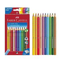 Карандаши, 12 цветов, Faber-Castell Jumbo GRIP, трёхгранные с точилкой