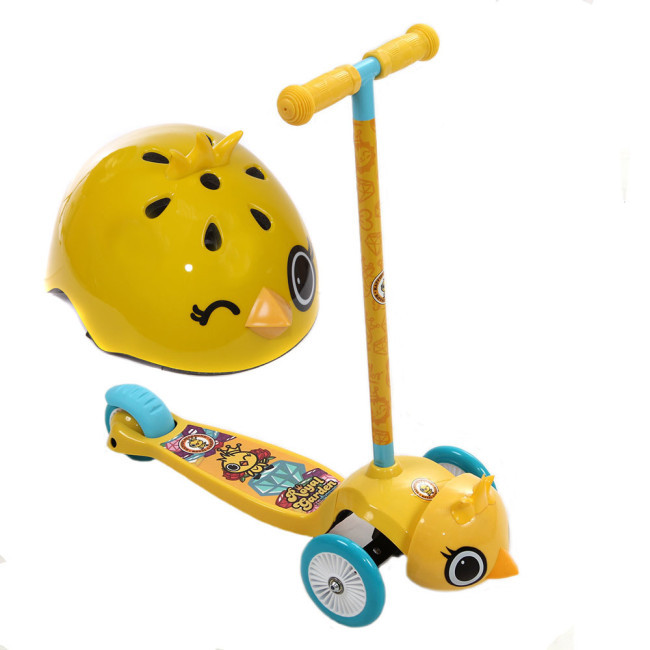 Самокат трёхколёсный со шлемом Rexco 3D Цыплёнок Янни Жёлтый Колёса PVC HPG019/HGP021 - фото 1 - id-p198761236