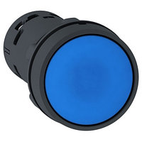Моноблочная кнопка, пластик, синий, Ø22, пружинный возврат, без маркировки, 1 НО + 1 НЗ
