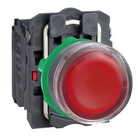 Кнопка с подсветкой, пластик, скрытый, красный, Ø22, пружинный возврат, 110...120 V AC, 1 НО + 1 НЗ