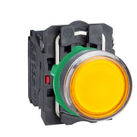 Кнопка с подсветкой, пластик, скрытый, оранжевый, Ø22, пружинный возврат, 110...120 V AC, 1 НО + 1 НЗ