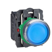 Кнопка с подсветкой, пластик, скрытый, синий, Ø22, пружинный возврат, 24 V AC/DC, 1 НО + 1 НЗ