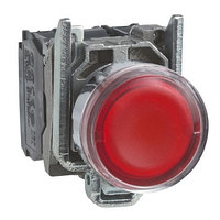 Кнопка с подсветкой, металл, скрытый, красный, Ø22, пружинный возврат, 230...240 V AC, 1 НО + 1 НЗ