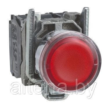 Кнопка с подсветкой, металл, скрытый, красный, Ø22, пружинный возврат, 230...240 V AC, 1 НО + 1 НЗ - фото 1 - id-p198774578