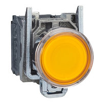 Кнопка с подсветкой, металл, скрытый, оранжевый, Ø22, пружинный возврат, 230...240 V AC, 1 НО + 1 НЗ