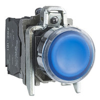 Кнопка с подсветкой, металл, скрытый, синий, Ø22, пружинный возврат, 1 НО + 1 НЗ 24 V AC/DC