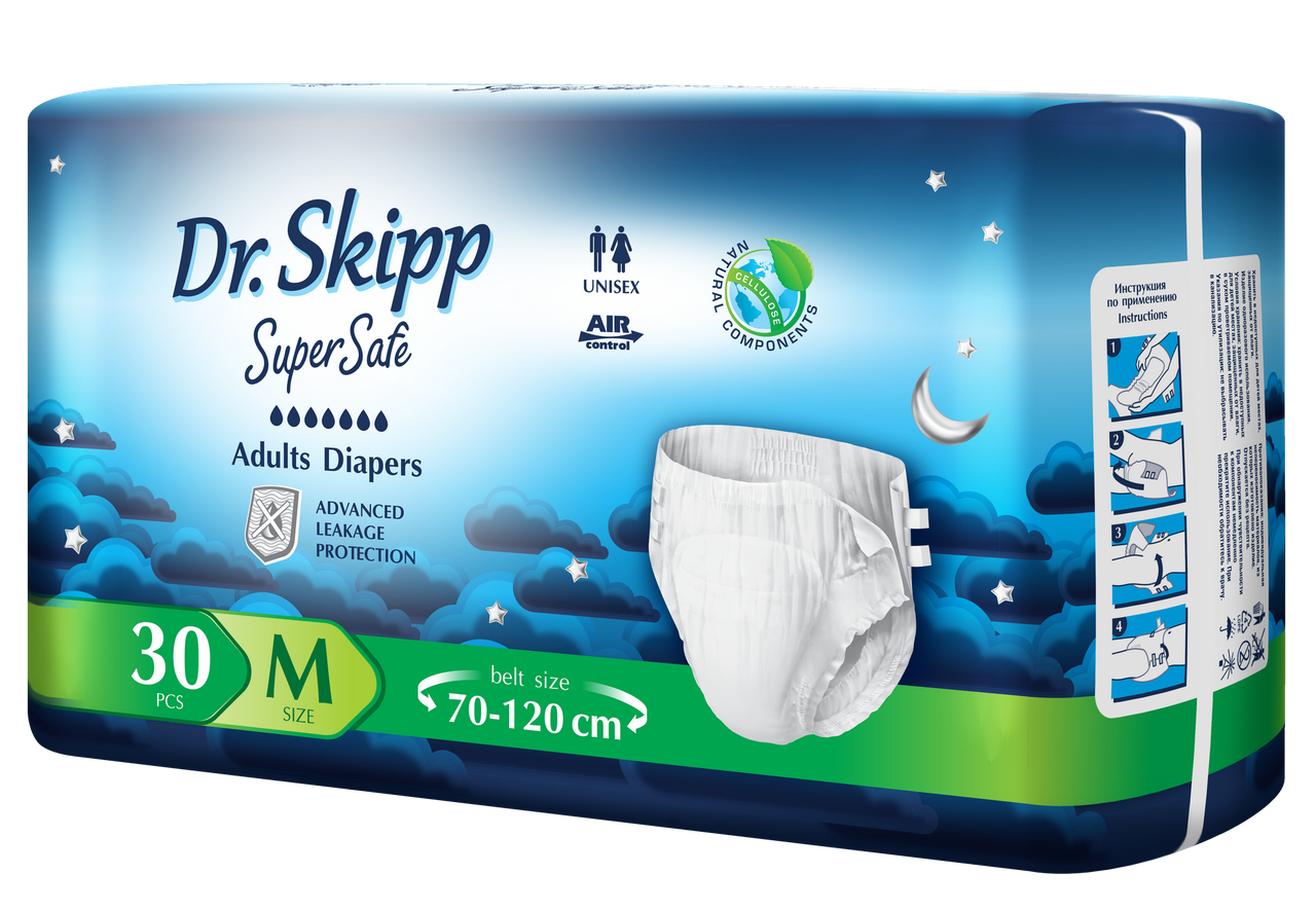 Подгузники для взрослых Dr. Skipp Super Safe M, (размер 2, 70-130 см.) 30 шт.) - фото 1 - id-p198774628