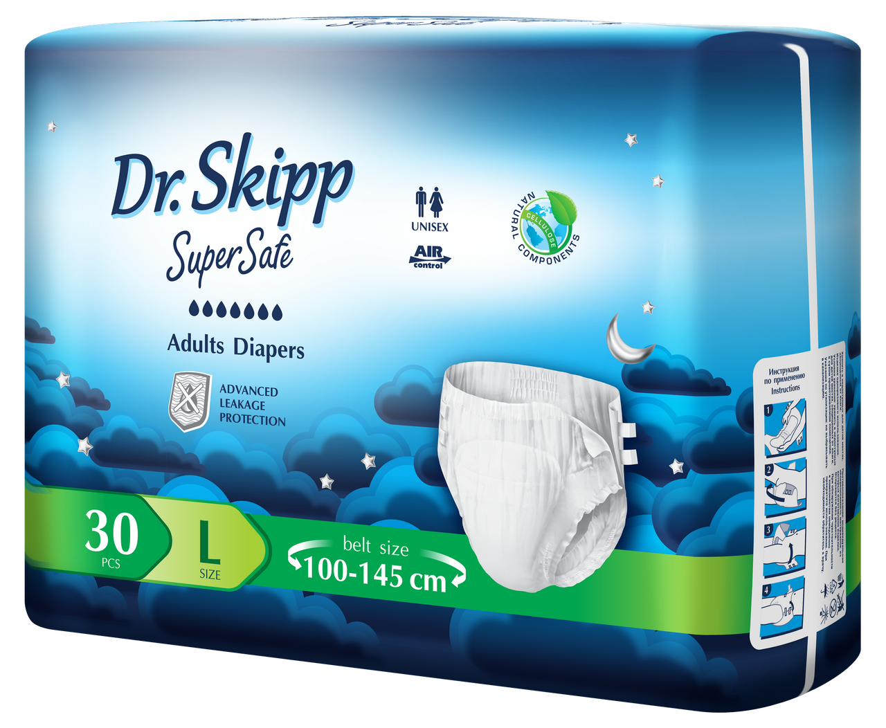 Подгузники для взрослых Dr. Skipp Super Safe L, (Размер 3 (L) , 30 шт.) - фото 1 - id-p198774638