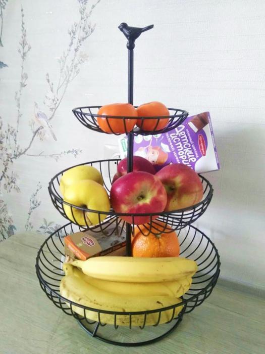 Этажерка для фруктов ваза посуда подставка фруктовница металлическая 3-ярусная конфетница - фото 7 - id-p198779525