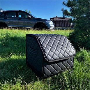 Автомобильный органайзер Кофр в багажник LUX CARBOX Усиленные стенки (размер 30х30см) Черный с черной строчкой