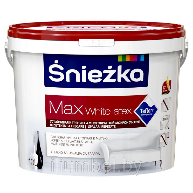 SNIEZKA MAX WHITE LATEX моющаяся латексная краска с тефлоном матовая белая Польша 1л