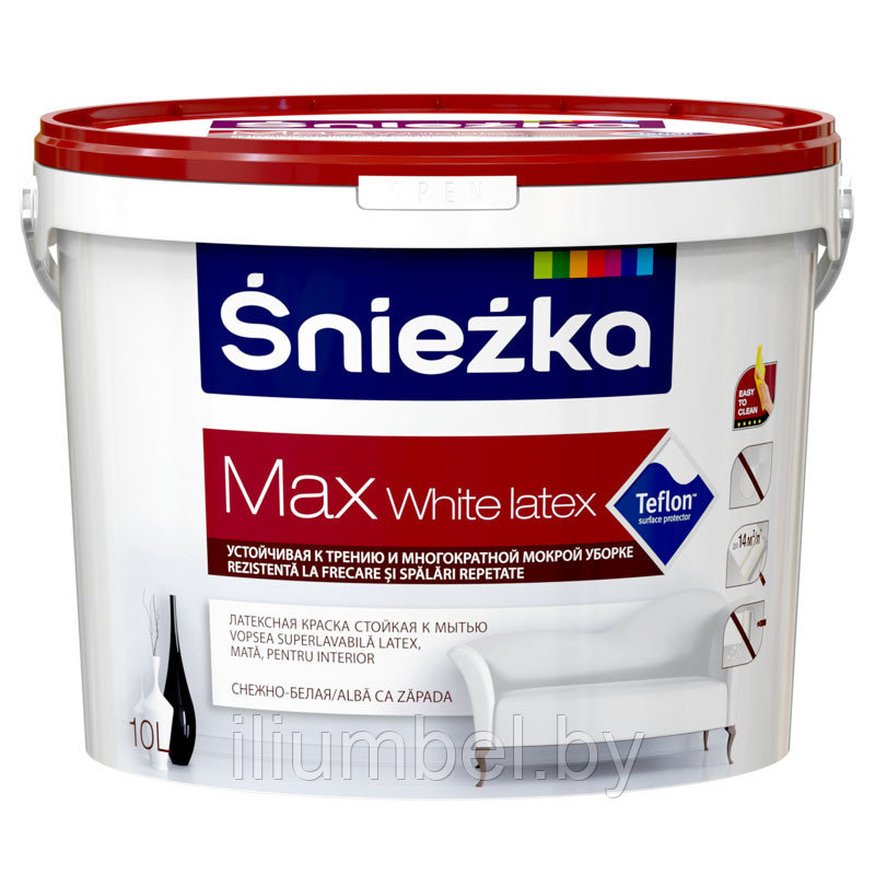 SNIEZKA MAX WHITE LATEX моющаяся латексная краска с тефлоном матовая белая Польша 1л - фото 1 - id-p198787033