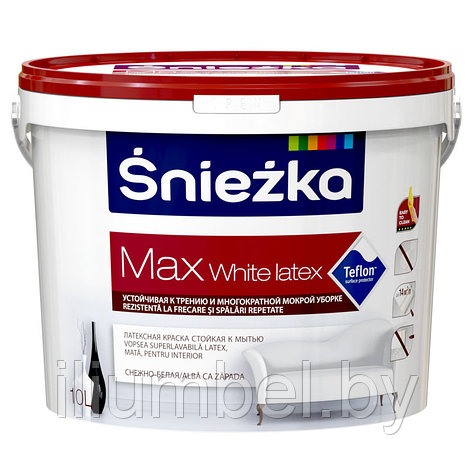 SNIEZKA MAX WHITE LATEX моющаяся латексная краска с тефлоном матовая белая Польша 1л, фото 2