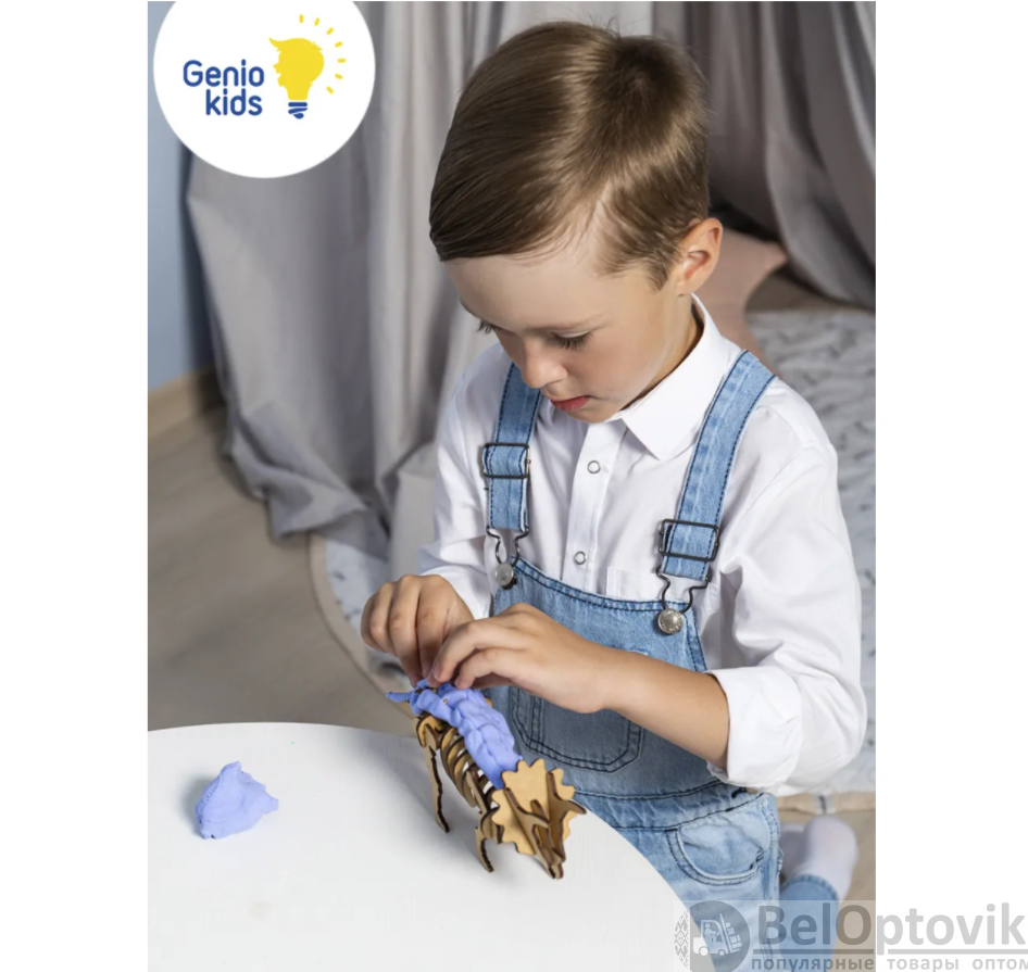 Набор для лепки из легкого пластилина Genio Kids "Птеродактиль" Конструктор деревянный + воздушный пластилин - фото 9 - id-p198788965
