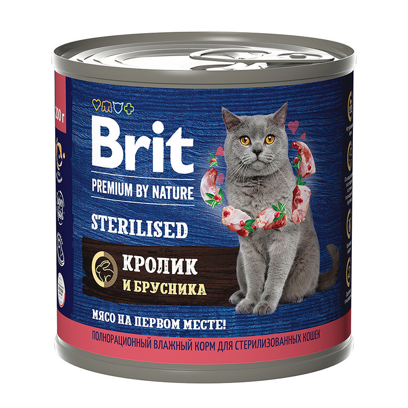 "Brit" Premium Консервы для стерилизованных кошек с мясом кролика и брусникой 200г - фото 1 - id-p198802998