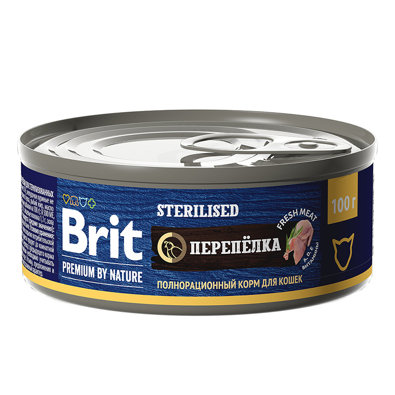 "Brit" Premium Консервы для стерилизованных кошек с мясом перепелки 100г - фото 1 - id-p198819452