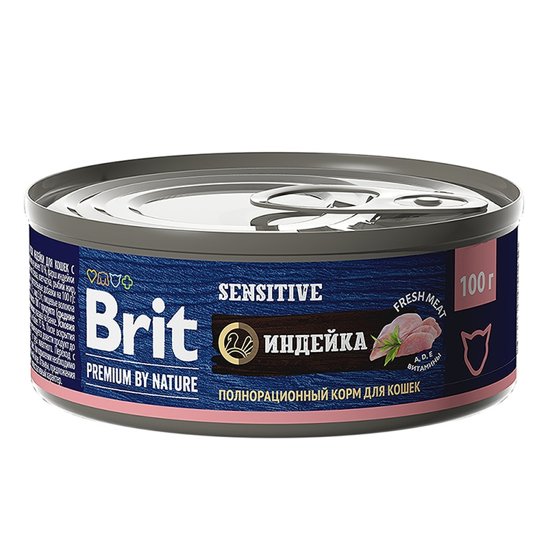 "Brit" Premium Консервы для кошек с чувствительным пищеварением с мясом индейки 100г - фото 1 - id-p198828568