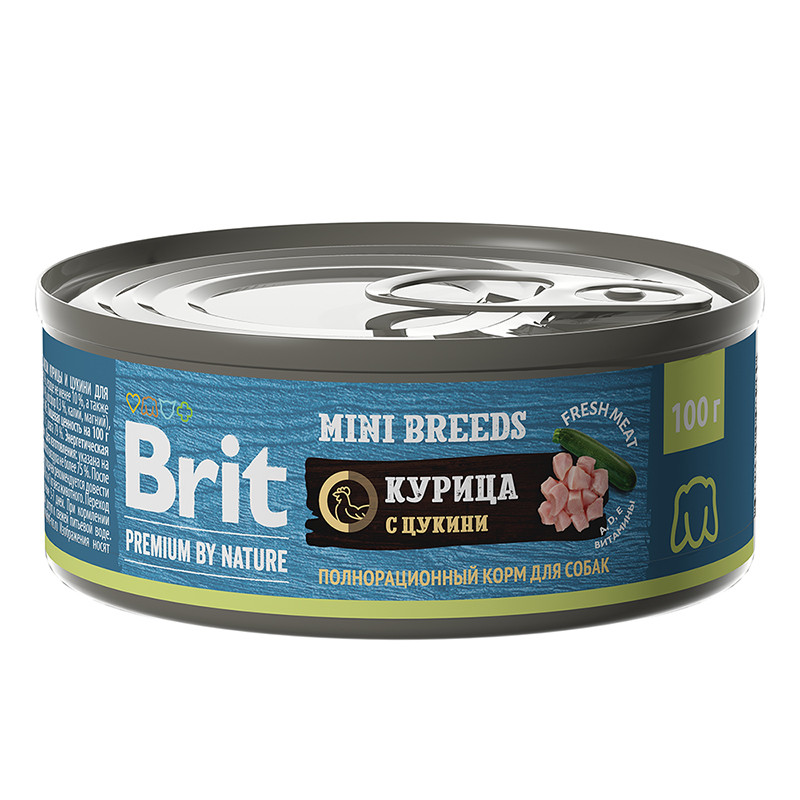 "Brit" Premium Консервы для взрослых собак мелких пород с мясом курицы и цукини 100г - фото 1 - id-p198861471