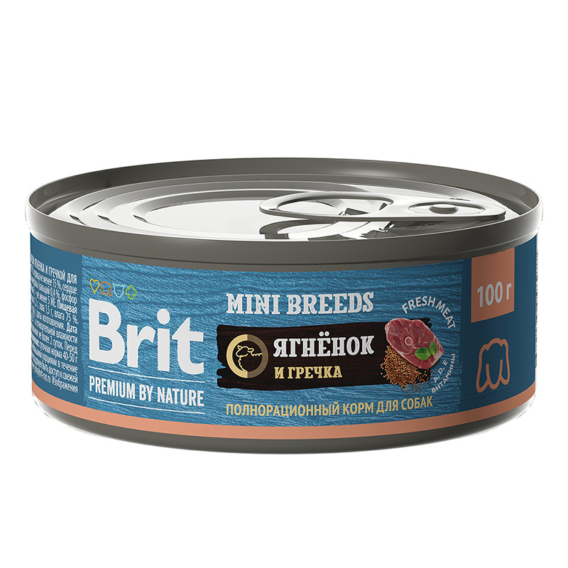 "Brit" Premium Консервы для взрослых собак мелких пород с мясом ягненка и гречкой 100г - фото 1 - id-p198881522