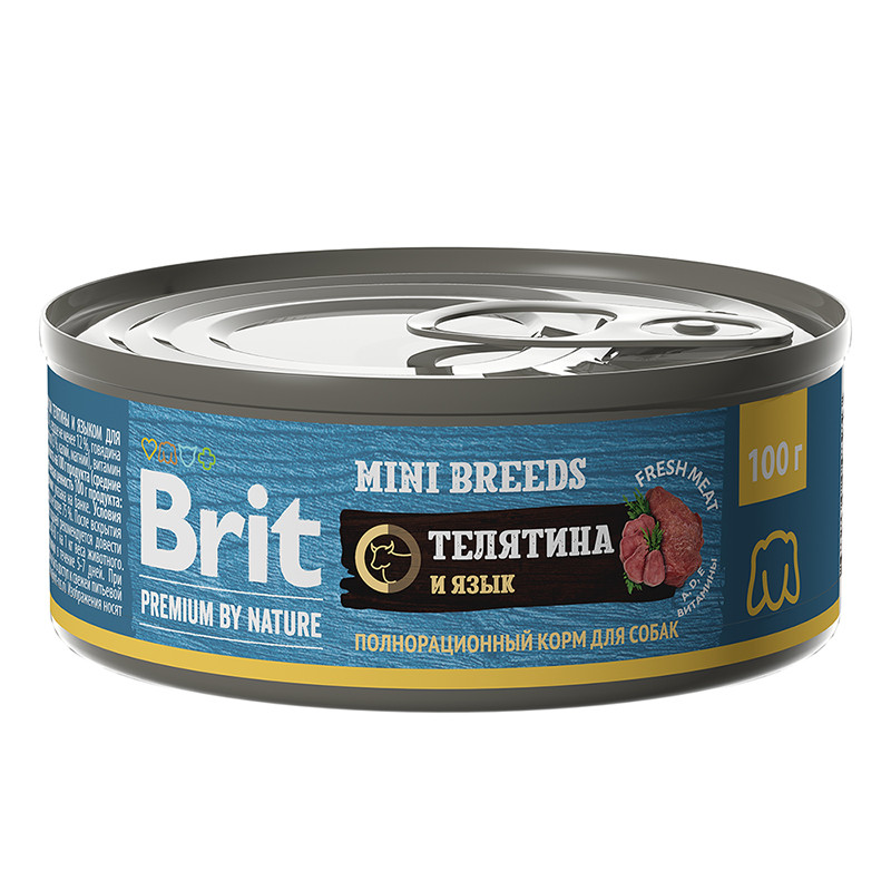 "Brit" Premium Консервы для взрослых собак мелких пород с мясом телятины и языком 100г - фото 1 - id-p198888398