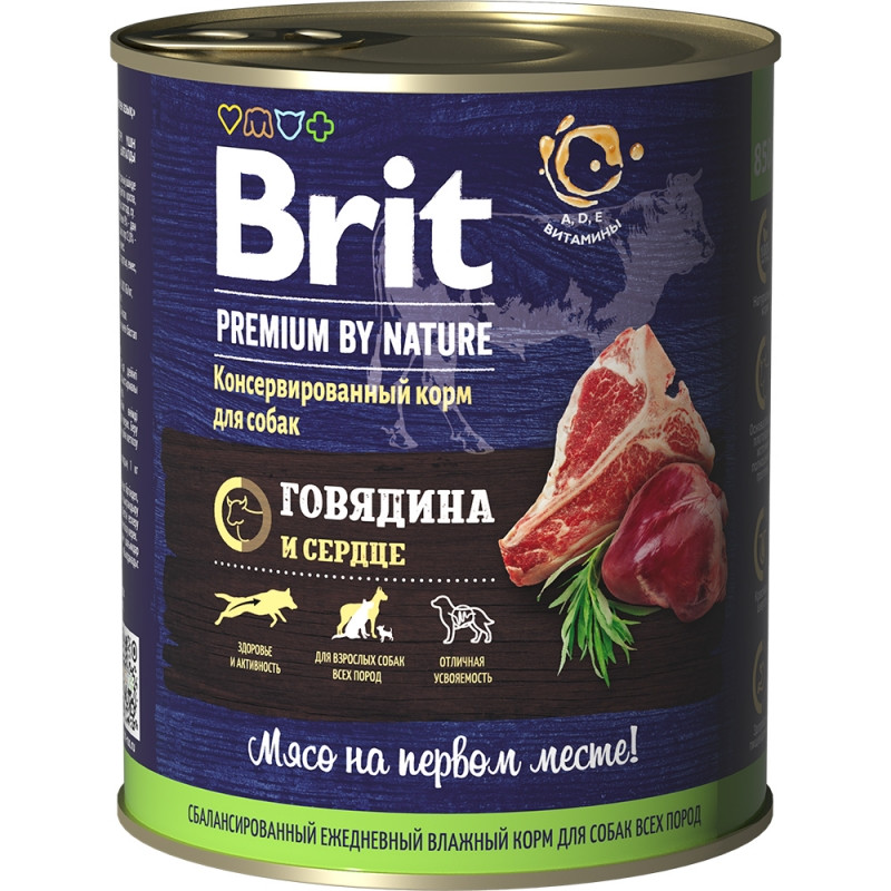 "Brit" Premium Консервы для собак всех пород с говядиной и сердцем 850г - фото 1 - id-p198930945