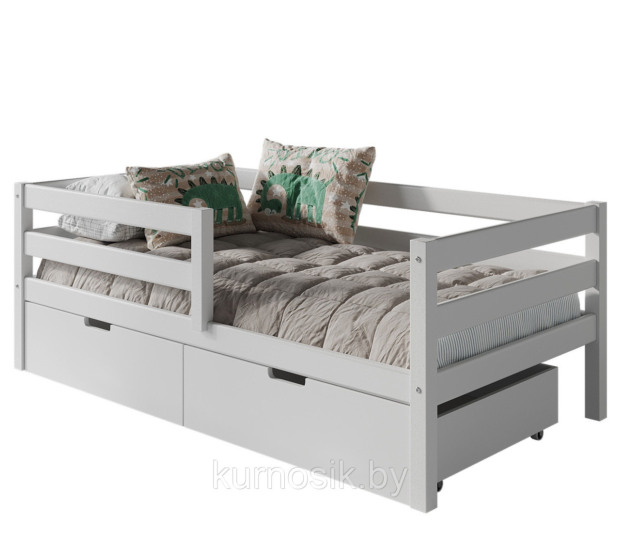 Односпальная кровать "Мунни-1" из массива сосны с ящиками и с бортом - фото 1 - id-p198958572