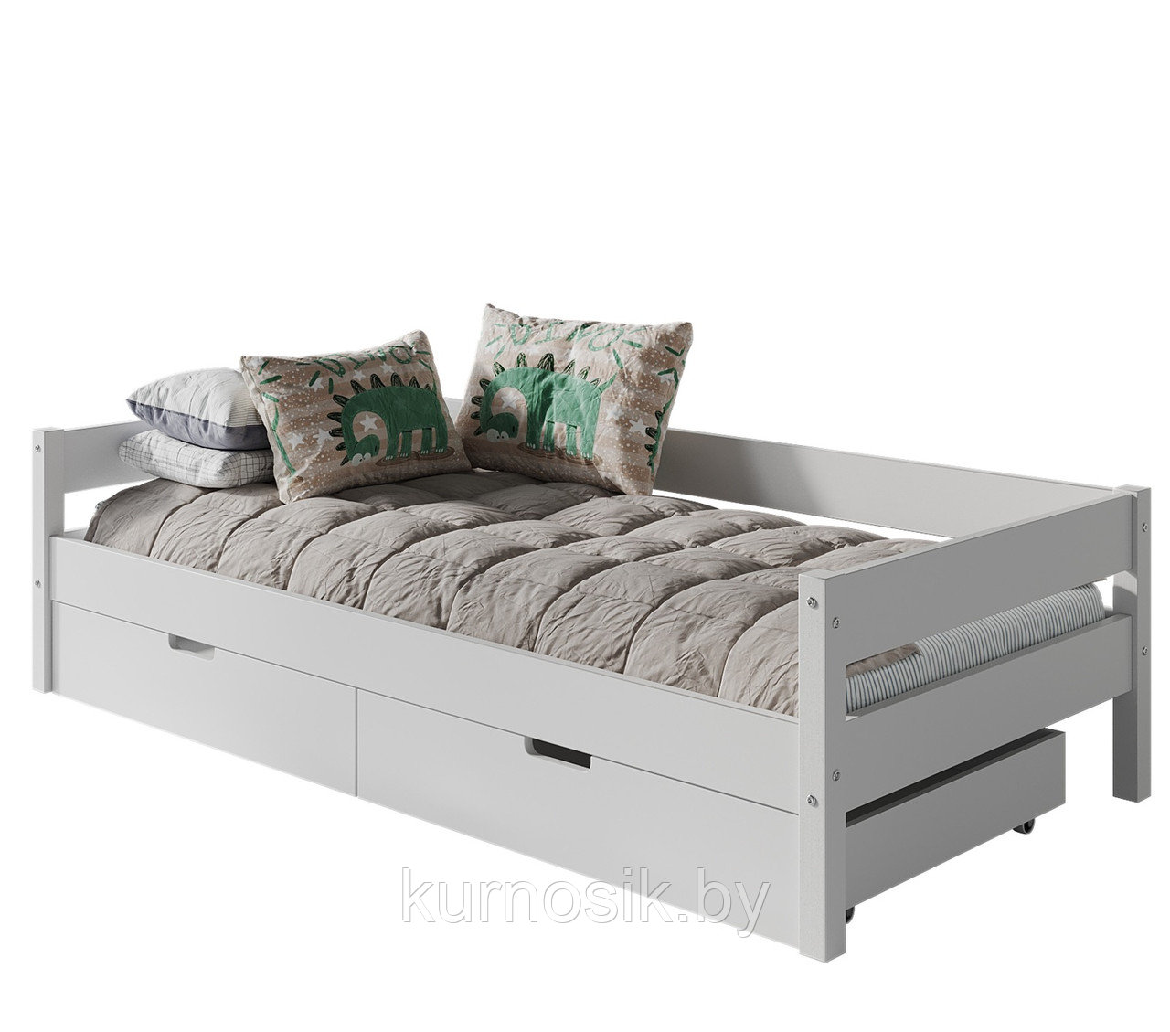 Односпальная кровать "Мунни-4" из массива сосны c ящиками без борта - фото 1 - id-p198959180