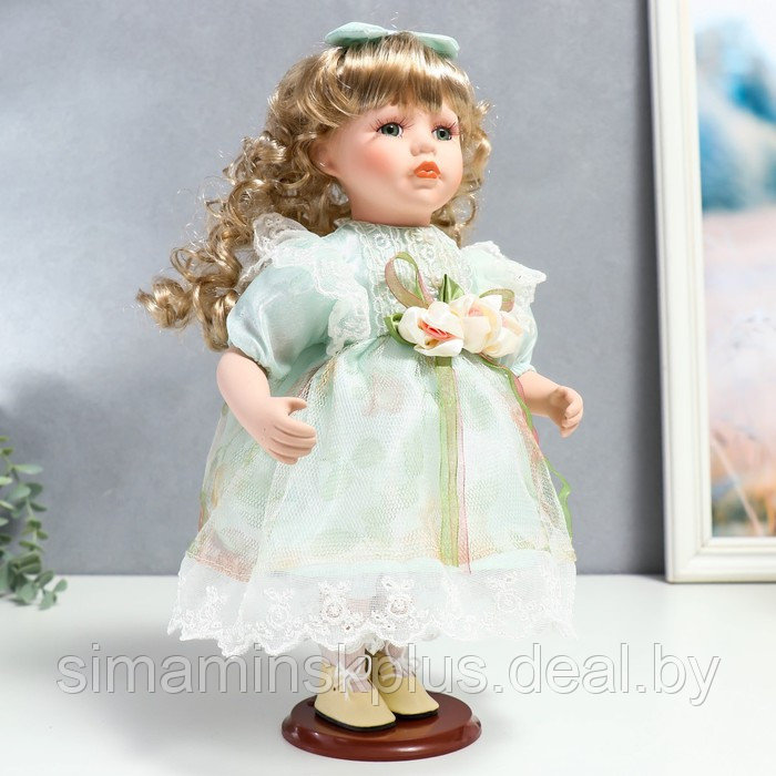 Кукла коллекционная керамика "Джудит в нежно-мятном платье с цветочками" 30 см - фото 2 - id-p199006492