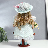 Кукла коллекционная керамика "Люси в голубом платье, шляпке и с цветами" 30 см, фото 4