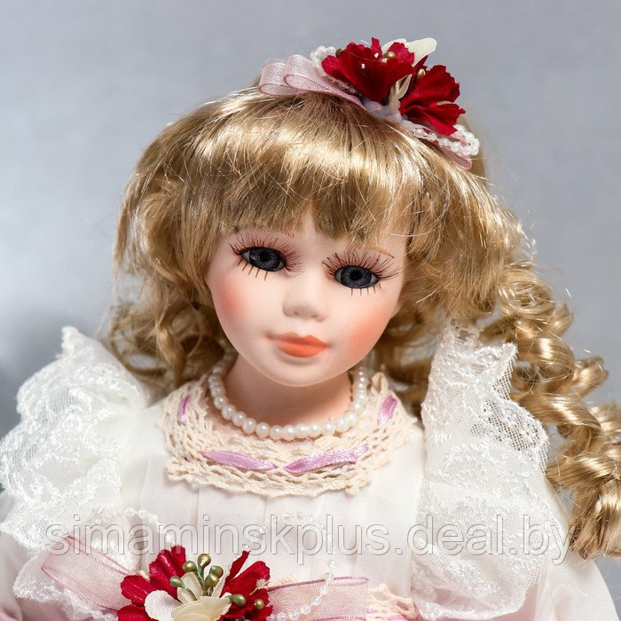 Кукла коллекционная керамика "Агата в бело-розовом платье и с цветами в волосах" 30 см - фото 5 - id-p199006496