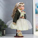 Кукла коллекционная керамика "Катенька в зеленоватом платье и зелёном кардигане" 40 см, фото 2