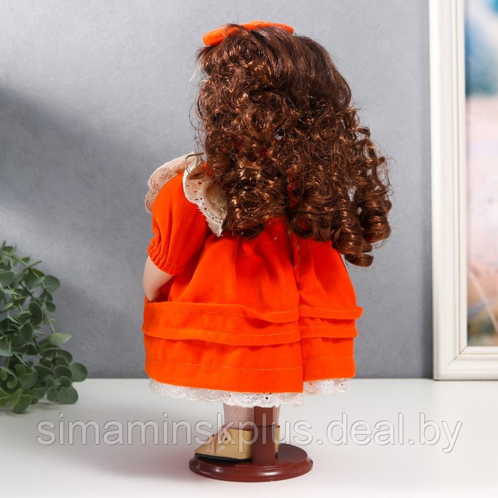 Кукла коллекционная керамика "Агата в ярко-оранжевом платье и банте, с рюшами" 30 см - фото 5 - id-p199006516