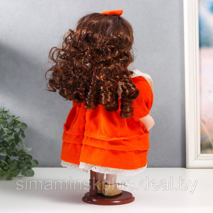 Кукла коллекционная керамика "Агата в ярко-оранжевом платье и банте, с рюшами" 30 см - фото 6 - id-p199006516