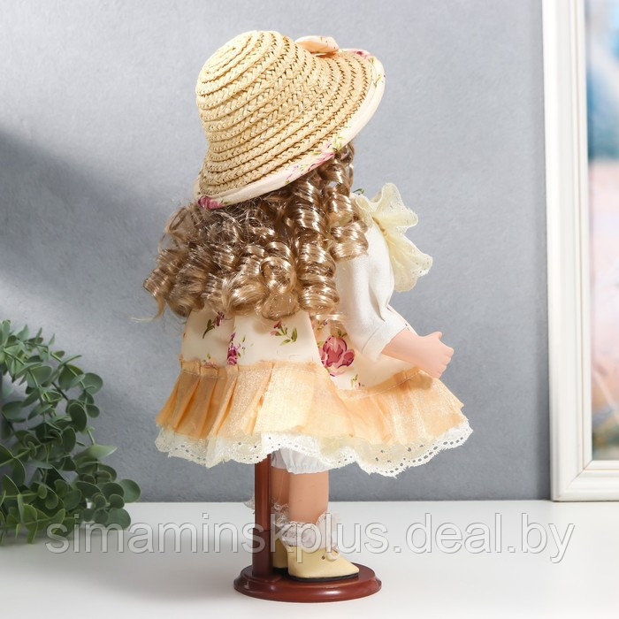 Кукла коллекционная керамика "Алиса в жёлтом платье с цветами, в соломенной шляпке" 30 см - фото 6 - id-p199006517