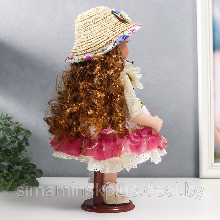 Кукла коллекционная керамика "Женечка в платье с цветами, в соломенной шляпке" 30 см - фото 5 - id-p199006518